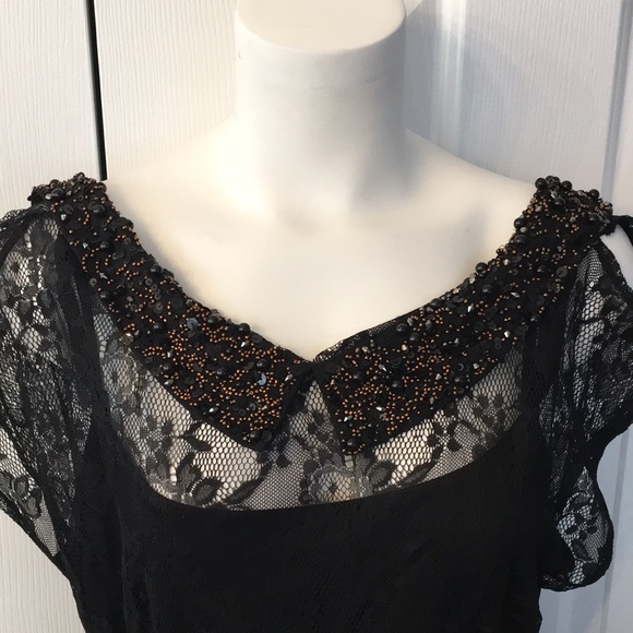 ANTHROPOLOGIE Pins and Needles Black Beaded OPEN BACK MIDI Dress - Picture 3 of 9